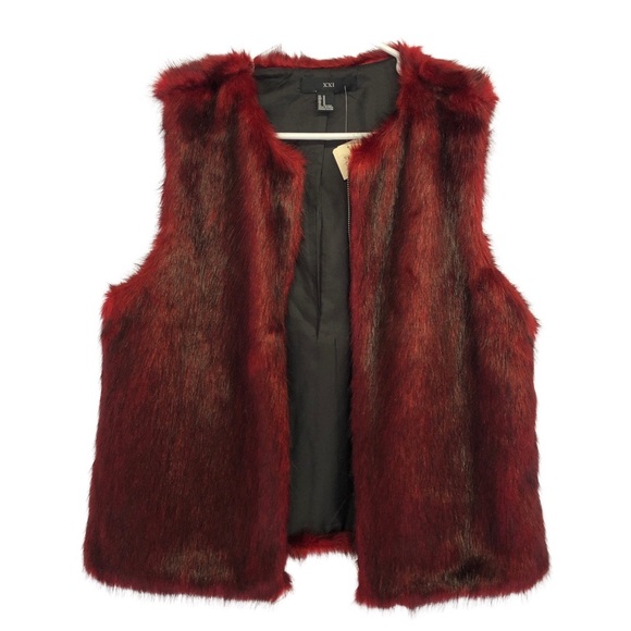 NWT Forever 21 Red Faux Fur Vest